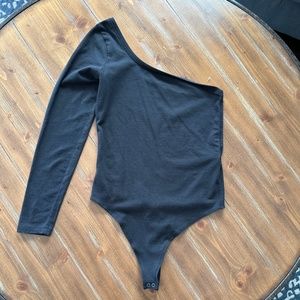 Abercrombie and Fitch Asymmetric One Shoulder Top Bodysuit Thong Black M